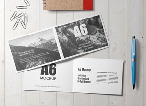Пейзаж A6 Bi-Fold Brochure Mockup