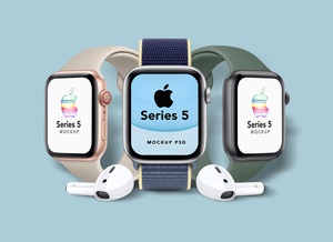 Apple Watch Series 5 Mockup With 10 Different Bands