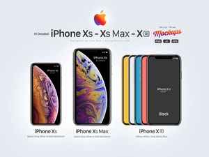 Apple iPhone Xs, Xs Max, Xr Mockup Set in PSD, Ai & EPS