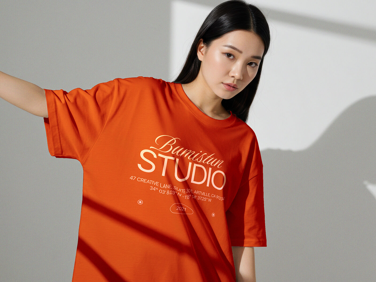 Asian Girl Model Oversized T-Shirt Mockup