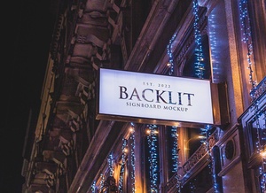 Night View Backlit Signboard Mockup