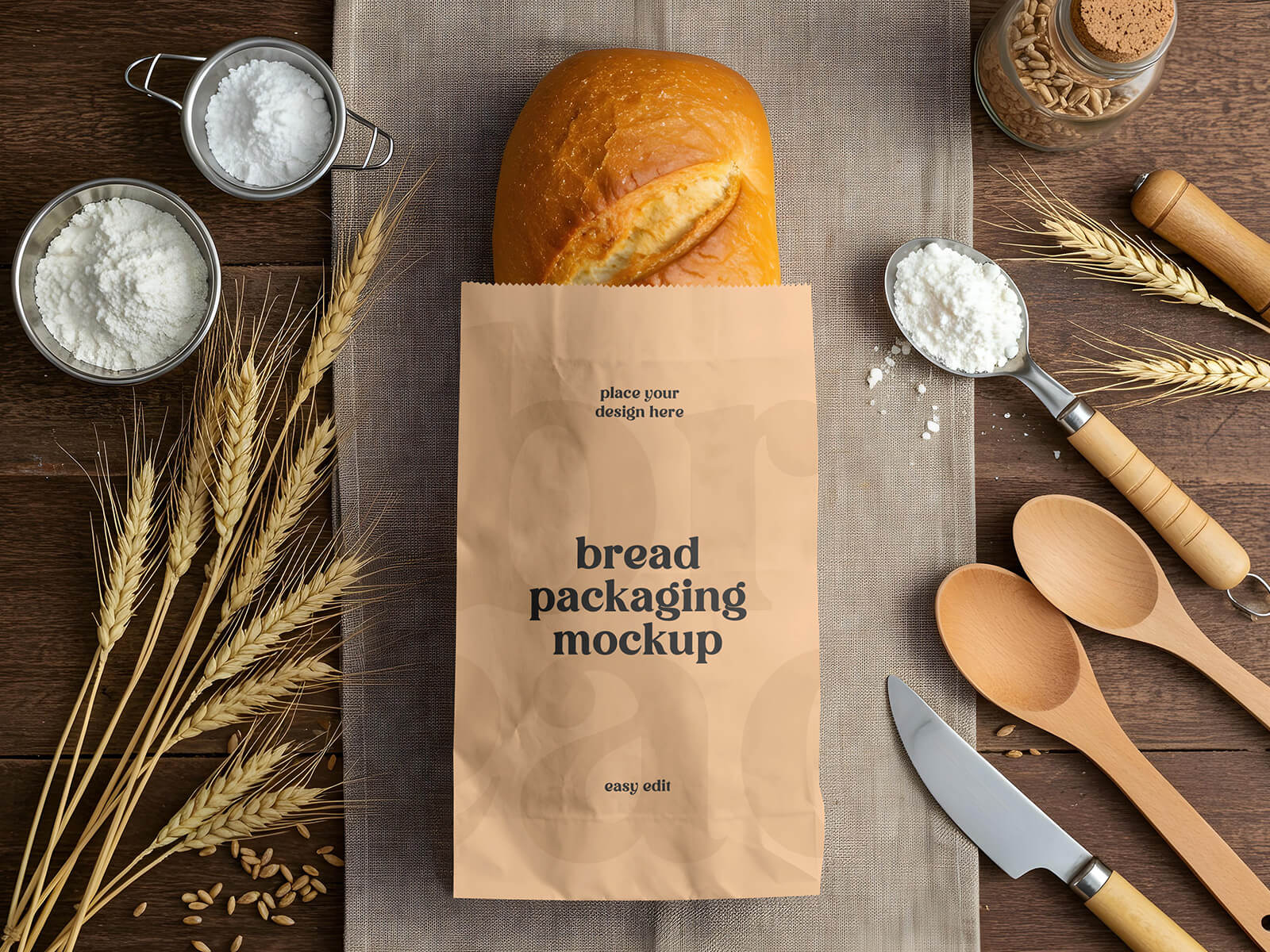 Baguette Pan en Kraft Paper Bag Mockup