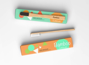 Brosse à dents en bambou avec maquette de boîte