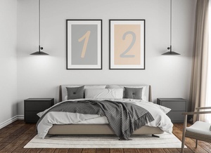 Bedroom Twin Poster / Photo Frame On Wall Mockup