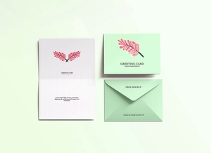 Bi-Fold Greeting Card With Envelope Mockup