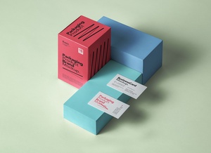 Embalaje de productos de caja y maqueta de tarjetas de presentación