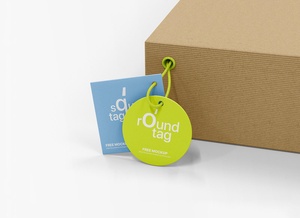Box With Round & Square Label Tag Mockup
