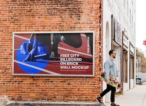 Brick Mount Mounted City Billboard Mockup