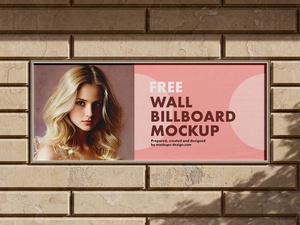 Brick Wall Mounted Billboard Mockup