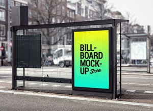 Bus Shelter Roadside Billboard Mockup