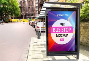 Gratuit Bus Stop Billboard Mockup PSD