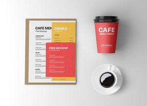 Caf� Menu Card & Coffee Cup Mockup