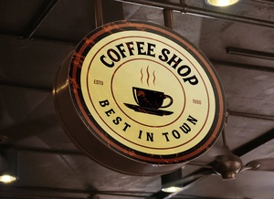 Cafe Round Rustic Signboard Mockup