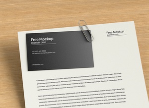Clipped Business Card With Letterhead Mockup