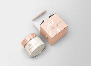 Cosmetic Glass Jar with Box Packaging Mockup