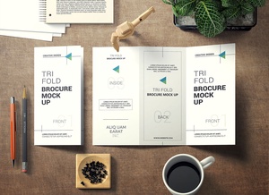 Creative Presentation of Tri-Fold Brochure Mockup