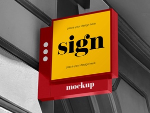 Creative Square Shop Signboard Mockup