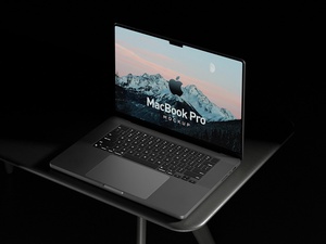 Темная комната MacBook Pro / Mockup ноутбука