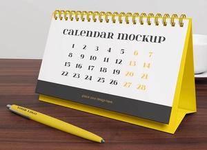 Desk Calendar With Pen Mockup