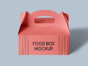 Cardboard Takeaway Food Carry Box With Handle Mockup