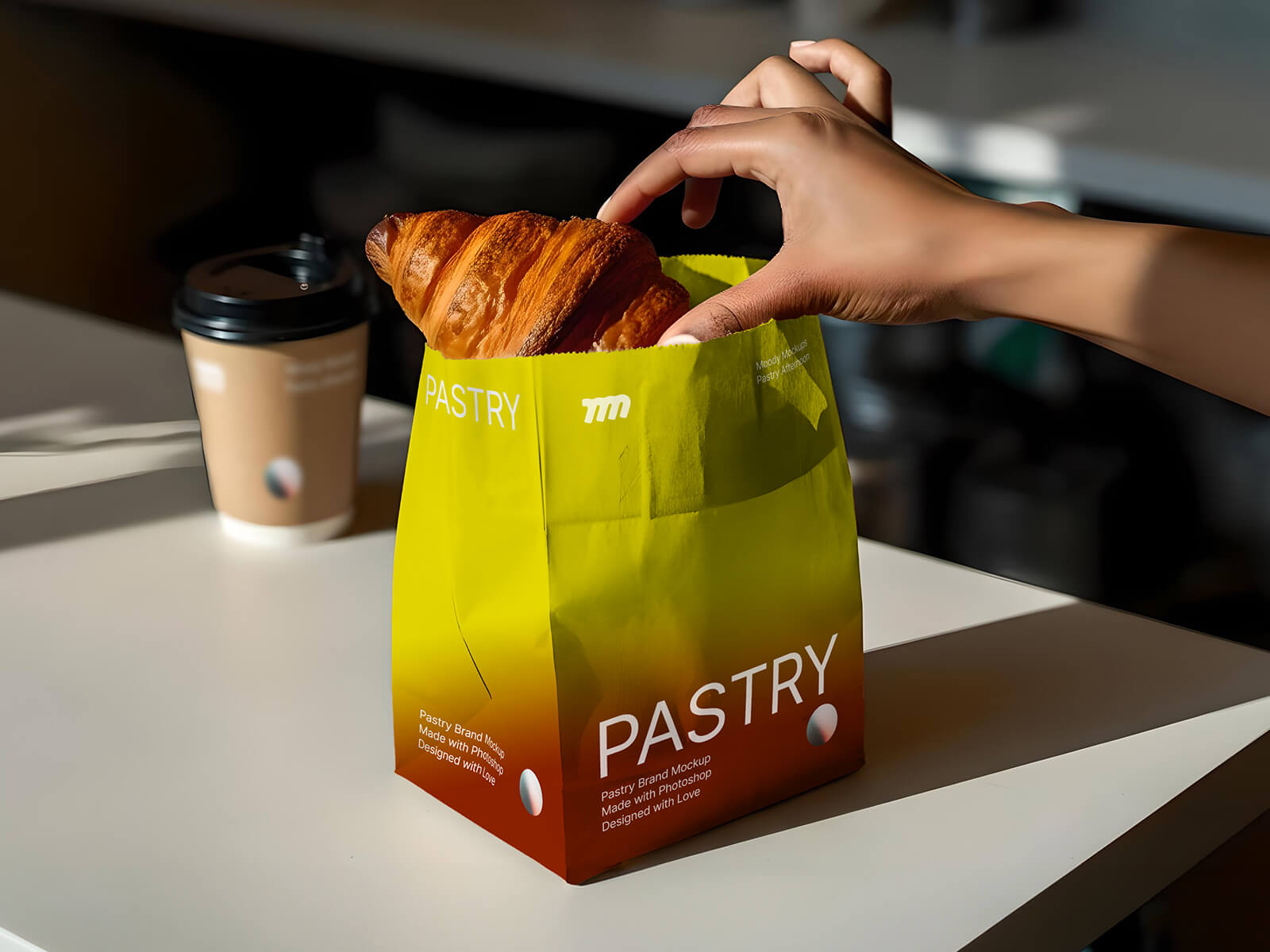 Maqueta de bolsas de papel desechables de pastel seco