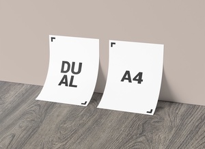 Dual A4 Paper contre Wall Mockup