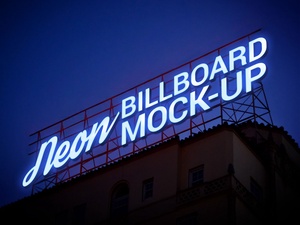 Electric Neon Sign Billboard Mockup