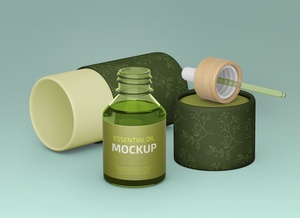 Essential Oil Dropper Bottle With Tube Packaging Mockup Set