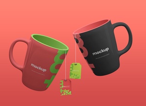 Floating Ceramic Mugs & Tea Labels Mockup