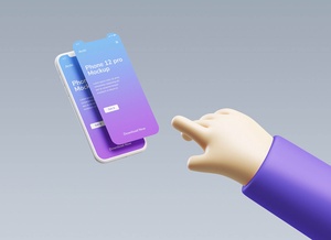 Плавающая глина макета iPhone с 3D -рукой