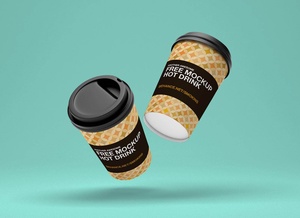 Floating Dual Paper Coffee Cup Mockup