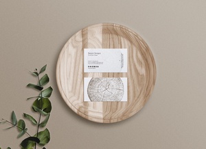 Front & Back Business Card Mockup On Wooden Tray