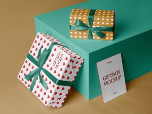 Gift Boxes With Business Card Mockup