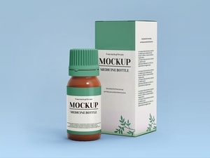 Glass Pill Bottle & Packaging Mockup Set