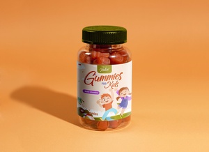 Maqueta de etiquetas de botella de vitaminas gummies