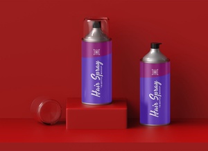 Set de maqueta de botella de lata de spray de cabello premium