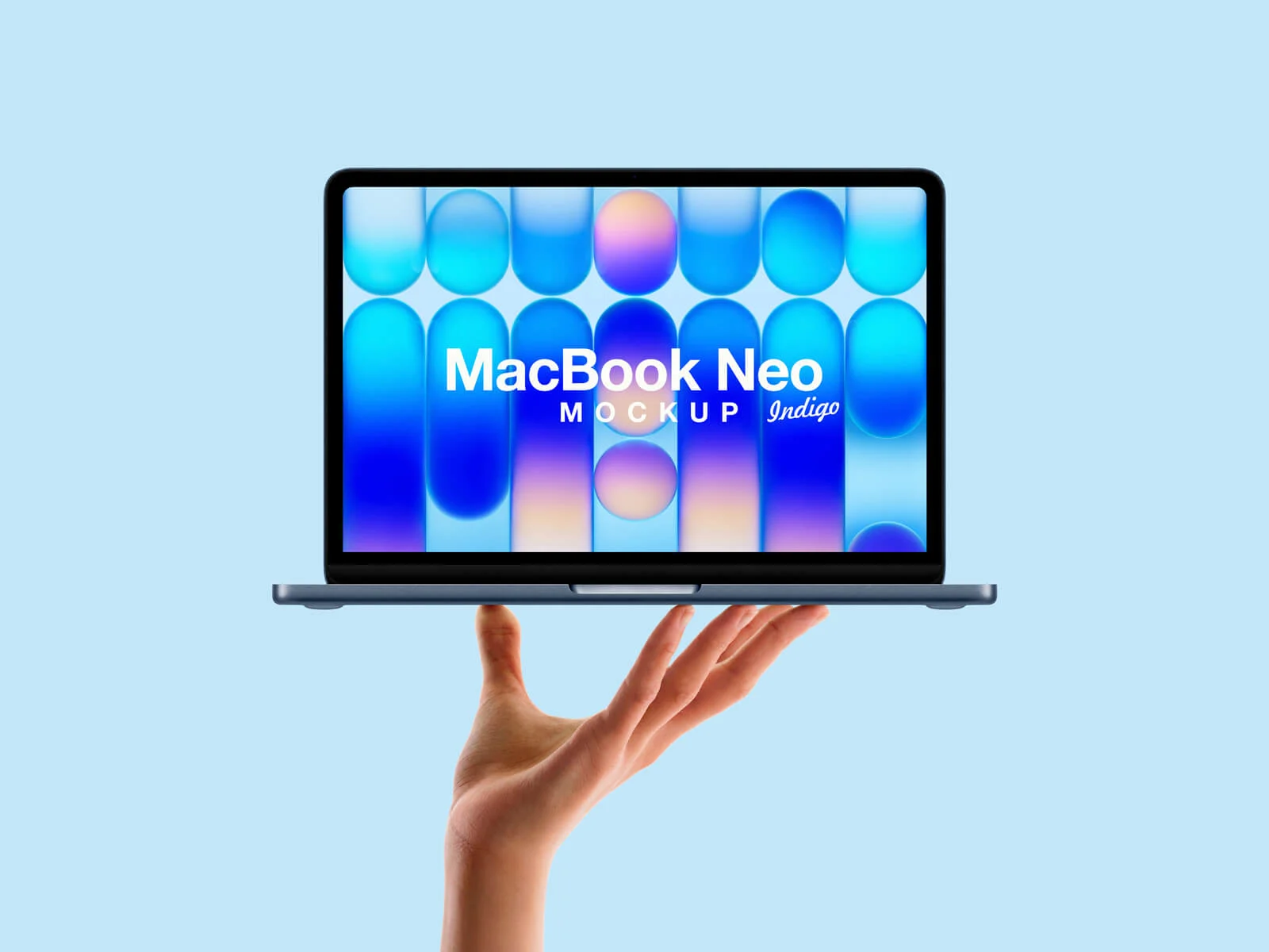 MacBook Neo Mockup (Indigo, Zitrus, Silber und Rouge)