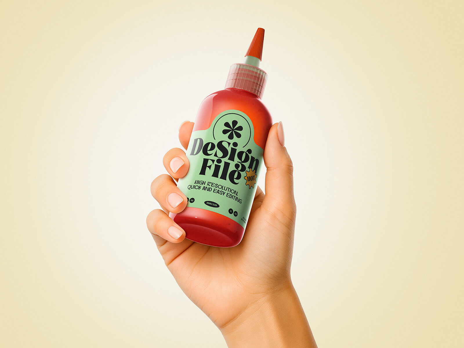 Hand Holding Ketchup Sauce Bottle Mockup