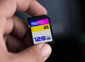 Free Handholding SD Memory Card Mockup PSD