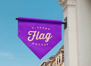 Hanging V-Shaped Flag Pole Banner Logo Mockup