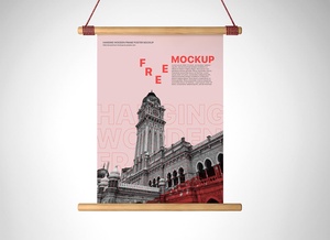 Hanging Wooden Frame Poster Mockup