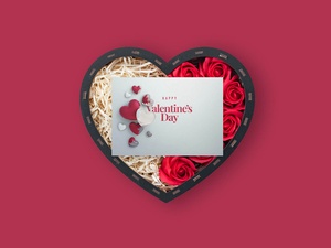 Valentine Tarjeta de felicitación y caja de regalo de corazón 2023 maqueta