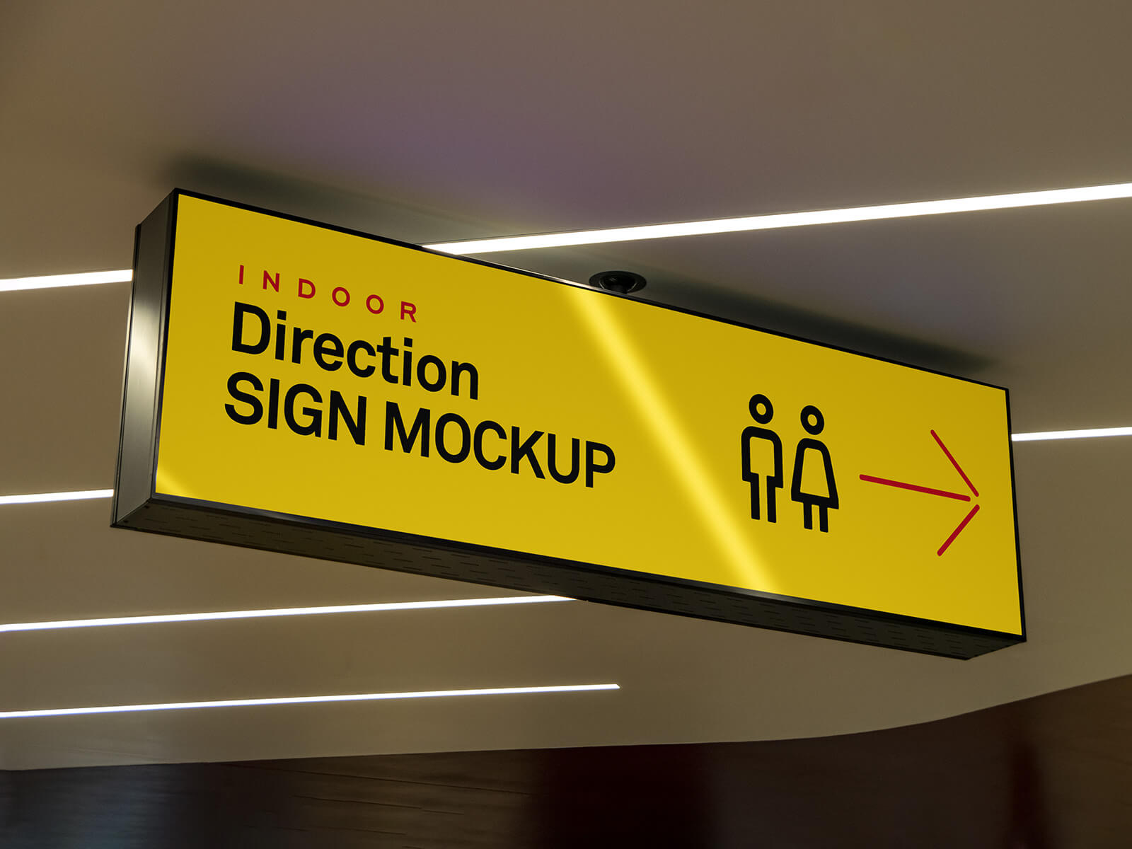 Indoor Overhead/Ceiling Mount Direction Sign Mockup