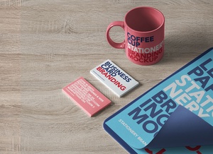 Business Card, Coffee Cup & Letter Paper Curl Mockup