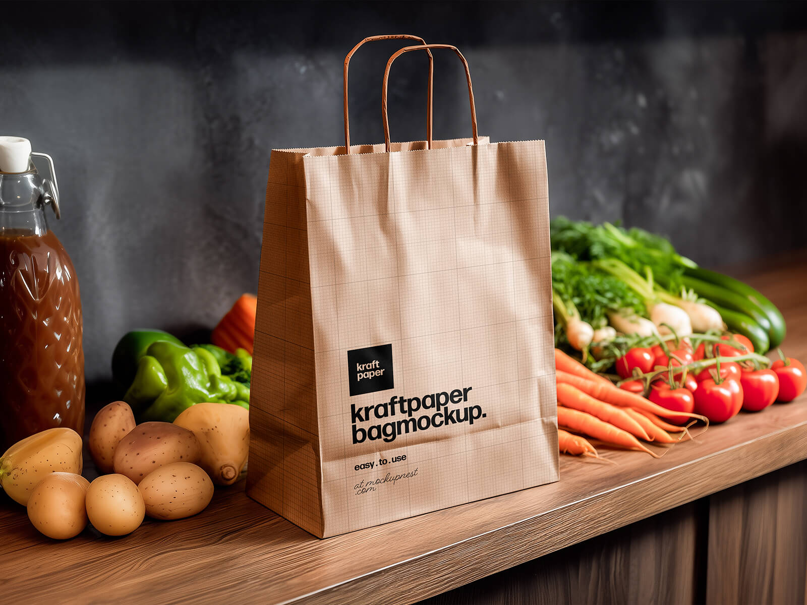 Contador de cocina Kraft Paper Shopping Bag Mockup