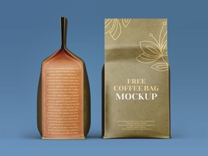 Flach brauner Kraftkaffeetasche Verpackung Mockup Set