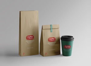 Kraft Paper Coffee Bean Bag Mockup