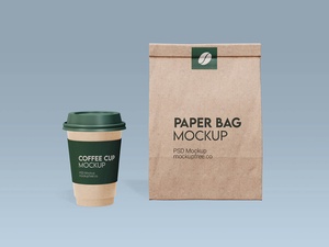 Крафт -бумажная кофейная чашка и набор макетов сумки