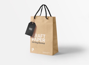 Kraft Paper Gift Shopping Bag With Handing Tag Mockup