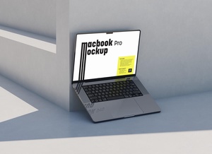 Lehnen Sie sich gegen Wall MacBook Pro Mockup